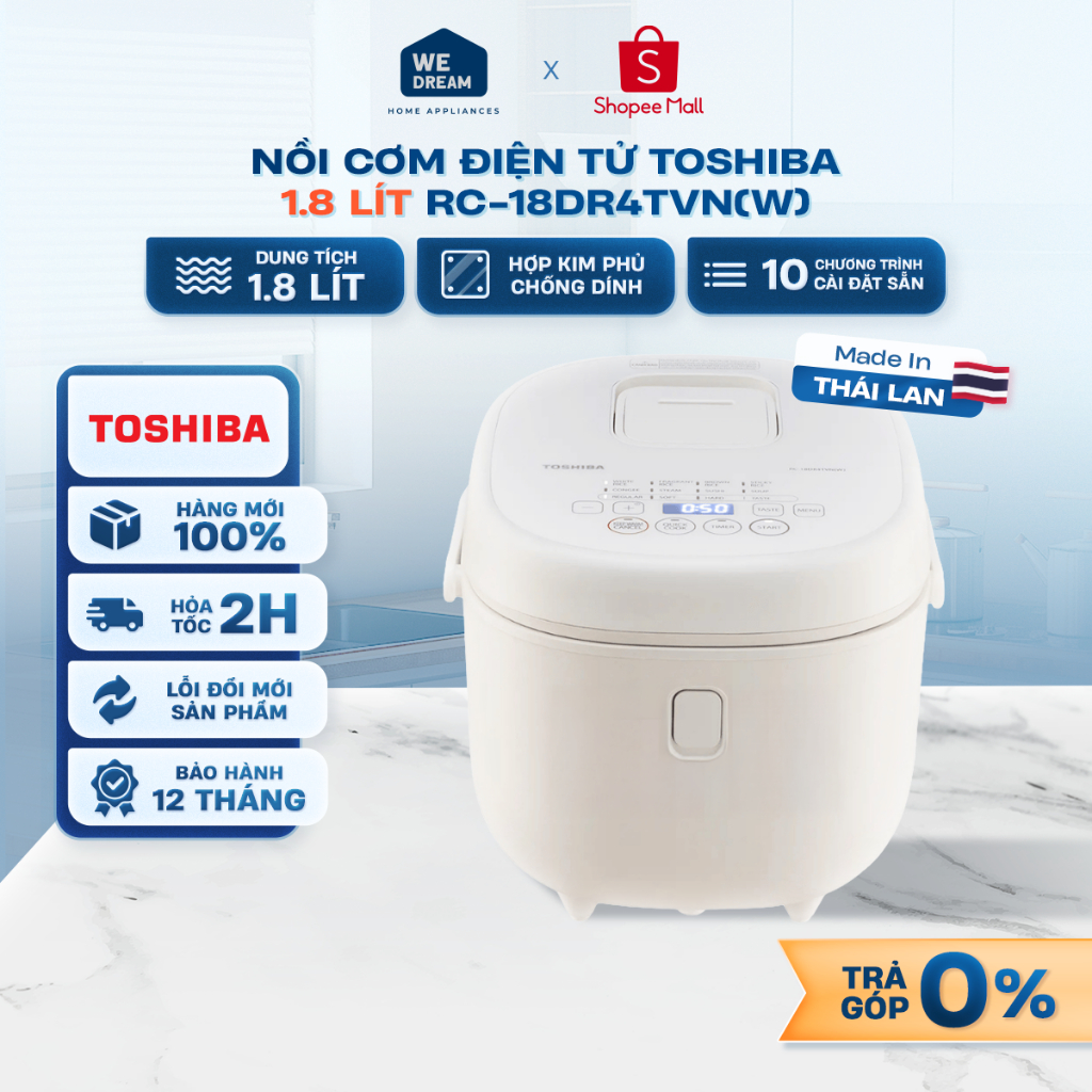 RC-18DR4TVN(W) - Nồi Cơm Điện Tử Toshiba 1.8 Lít RC-18DR4TVN(W) - Hàng Chính Hãng, Mới 100%