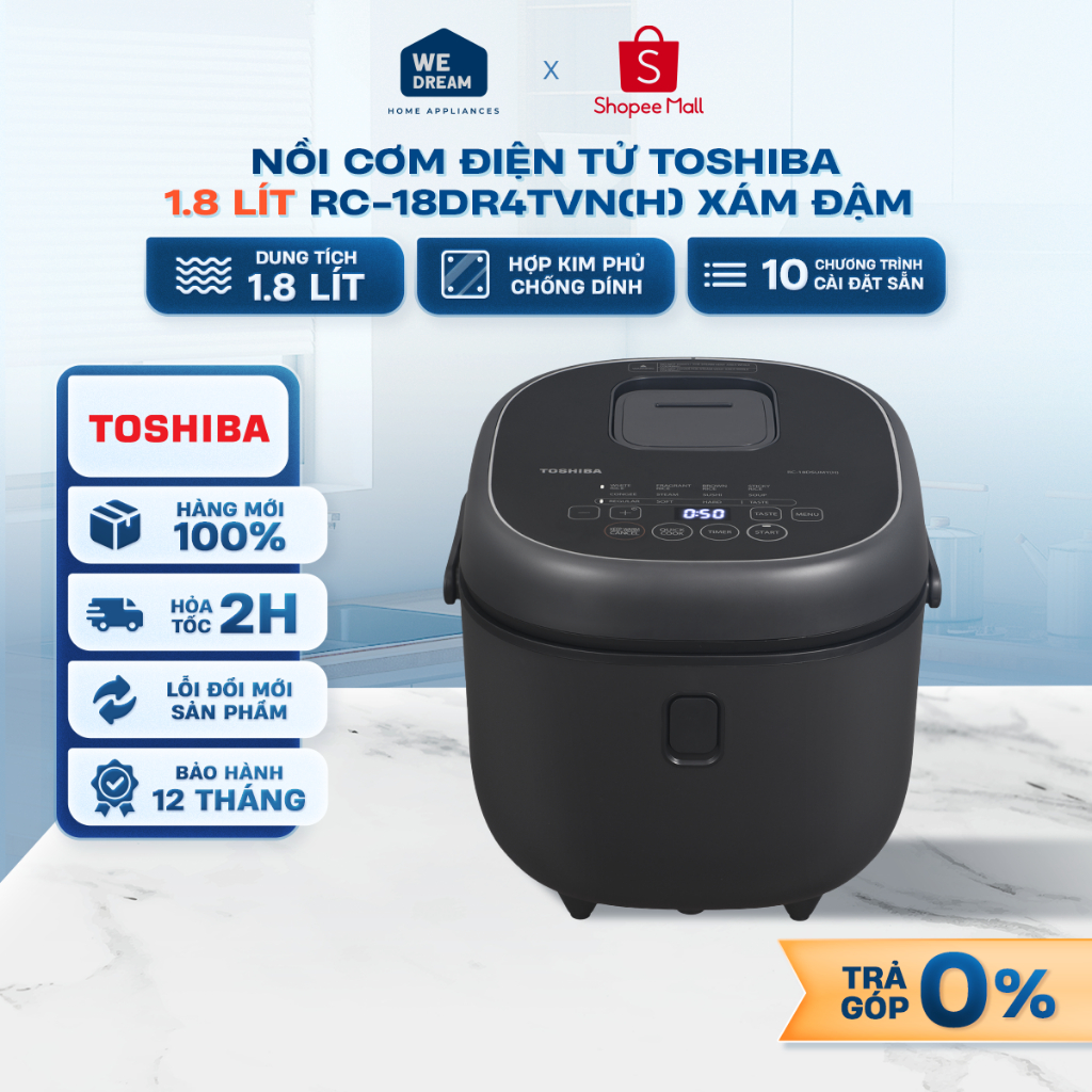 RC-18DR4TVN(H) - Nồi Cơm Điện Tử Toshiba 1.8 Lít RC-18DR4TVN(H) Xám Đậm - Hàng Chính Hãng, Mới 100%