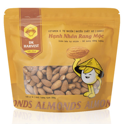 Hạt hạnh nhân sấy chín nguyên vị DK HARVEST, Túi 350g, hạt hạnh nhân chính hãng 100%, nấu sữa hạt, ăn vặt healthy