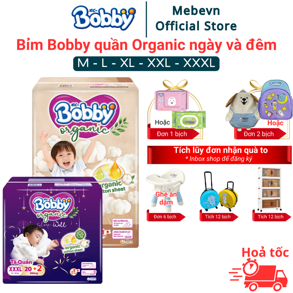 bỉm bobby quần Organic cao cấp 2025, bỉm bobby chính hãng chất liệu tự nhiên, siêu thấm hút cho bé