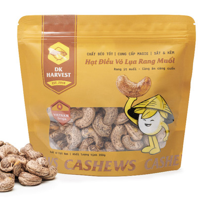 Túi 350g Hạt Điều Vỏ Lụa Size W180 - Rang Ít Muối DK Harvest - Hạt Điều Bình Phước Size Lớn Nhất- Sản Phẩm Mùa Tết