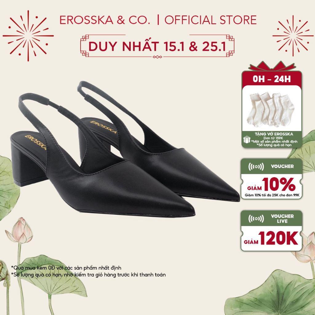 Giày cao gót Erosska thời trang mũi nhọn phối dây hở gót cao 5cm ver 2 - EH015