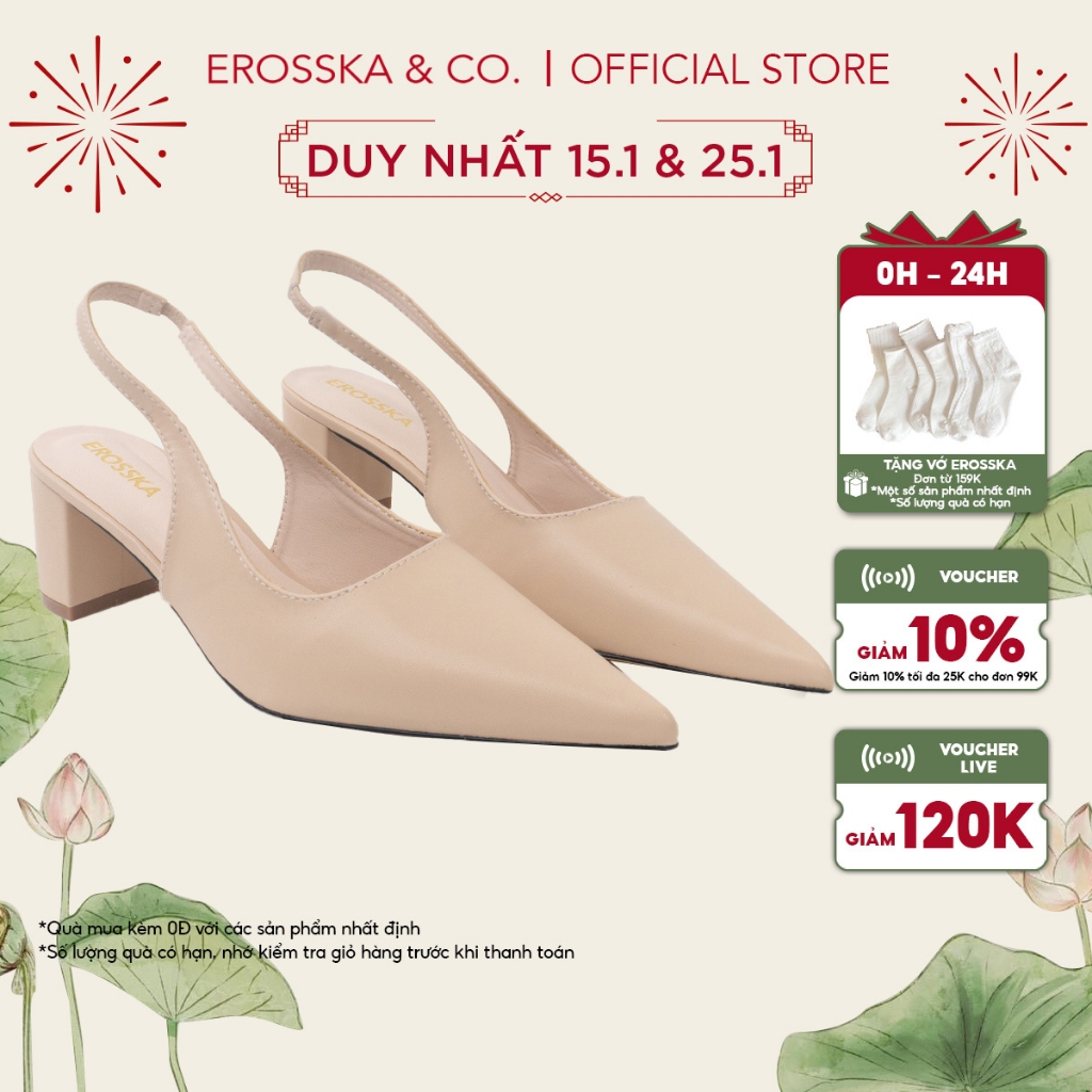 Erosska - Giày cao gót  thời trang mũi nhọn phối dây hở gót cao 5cm - EH015