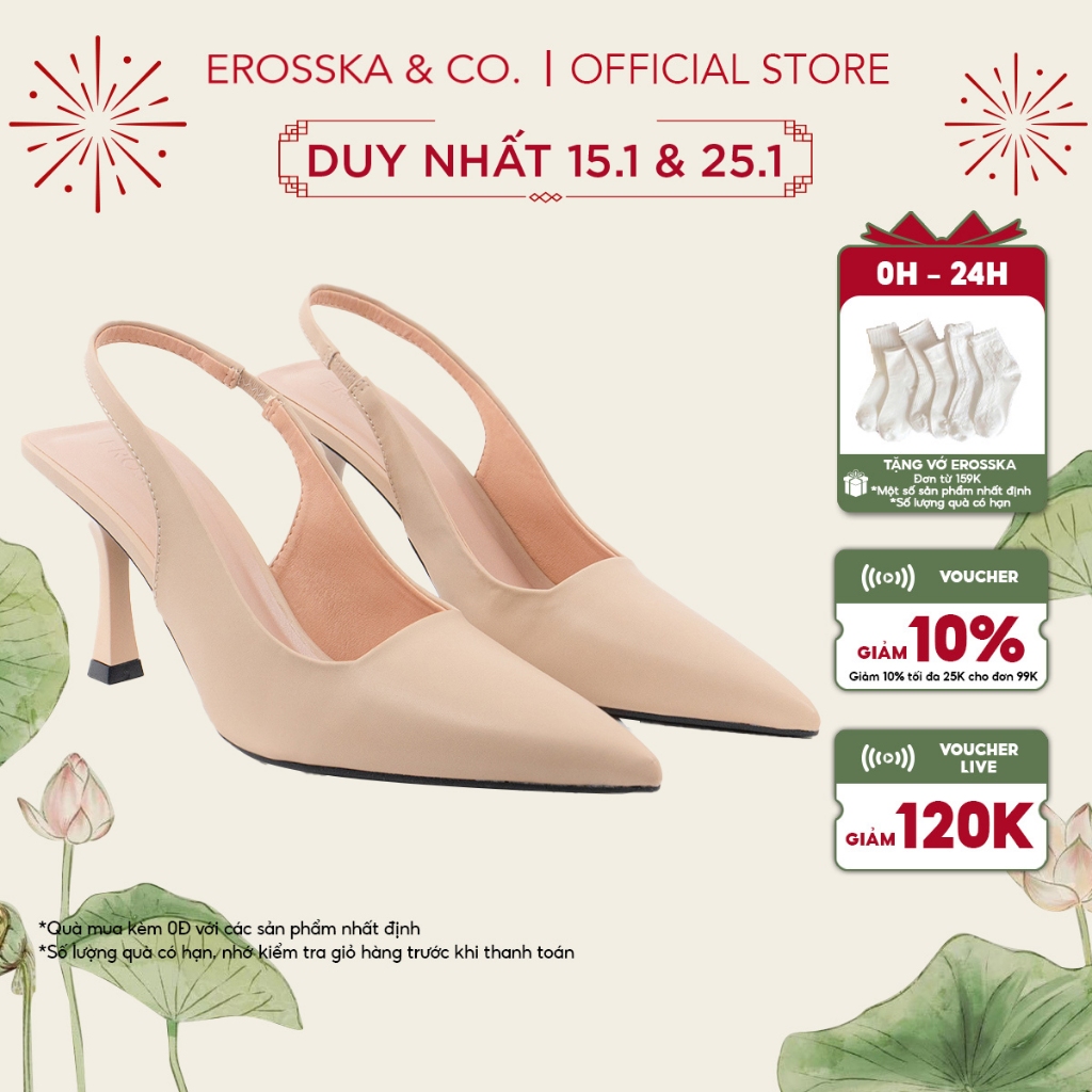 Erosska - Giày cao gót dáng Slingback mũi nhọn thời trang màu kem cao 8cm - EH041