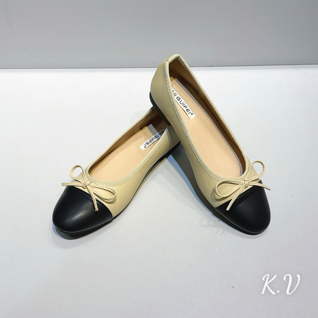 Giầy búp bê, giầy bệt mũi vá gắn nơ AII Guifei