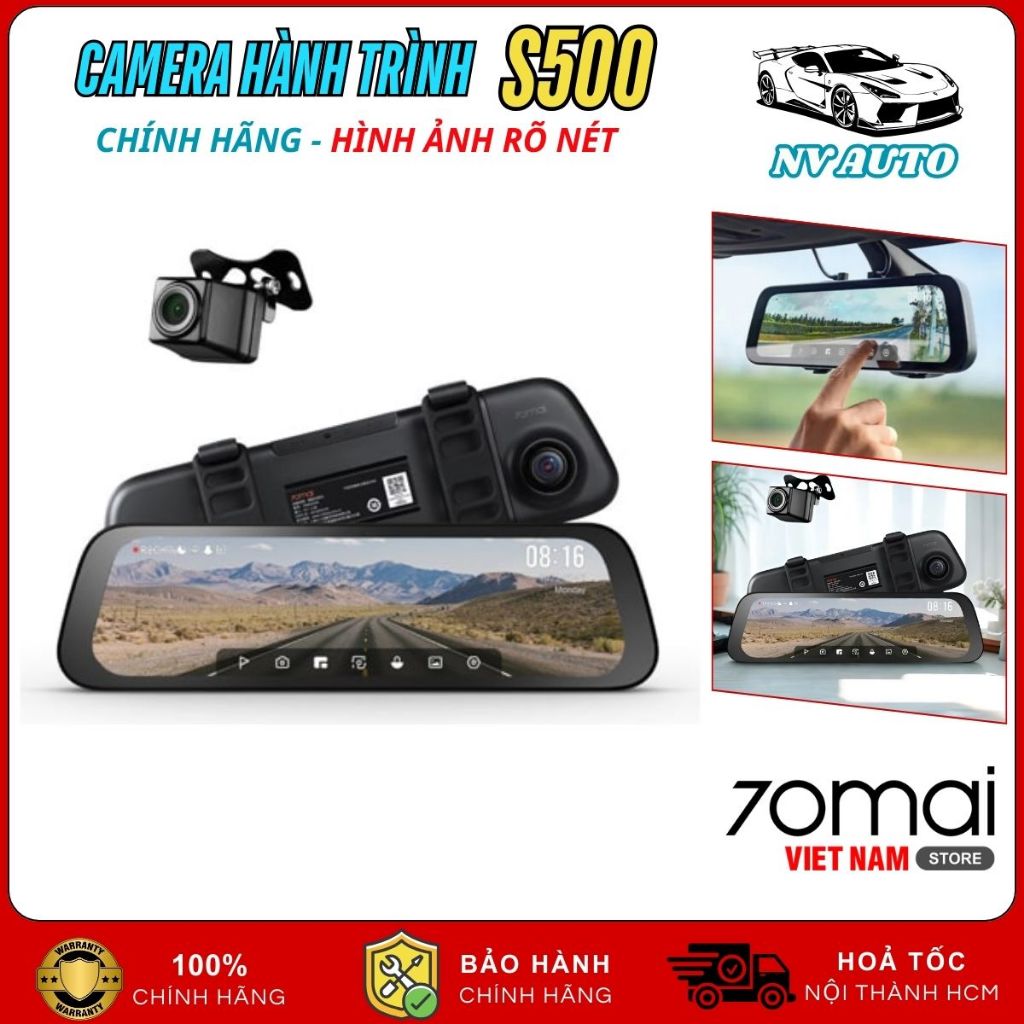 Camera Hành Trình Gương 70mai S500 Chính Hãng, Ghi Hình Siêu Nét, Cảnh Báo ADAS Giám Sát Đỗ Xe 24h