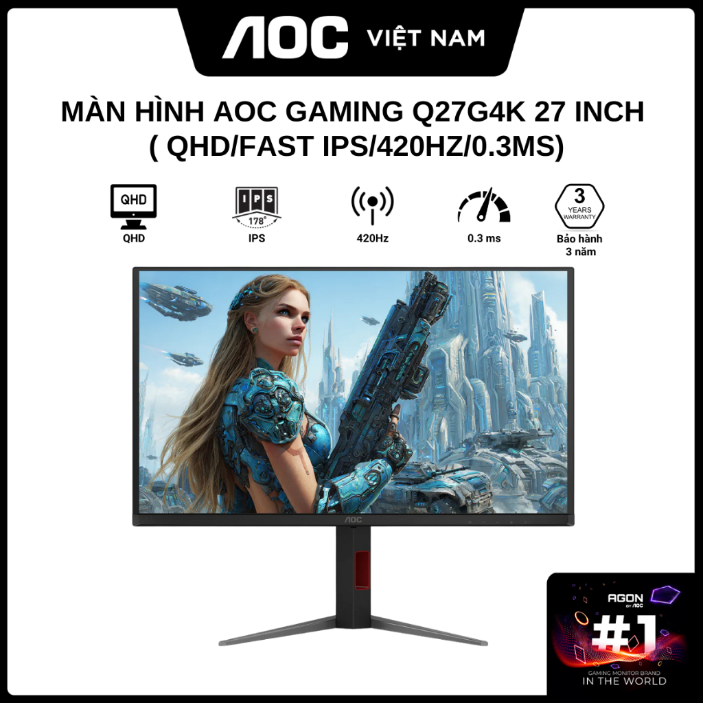Màn hình AOC Gaming Q27G4K 27 inch  ( QHD/Fast IPS/420Hz/0.3ms) - Hàng Chính Hãng