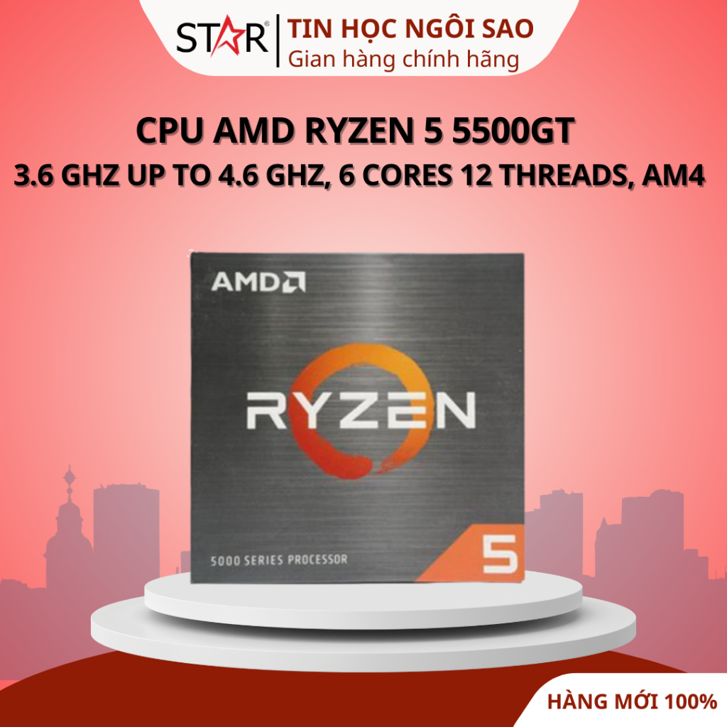 CPU AMD Ryzen 5 5500GT | 3.6 GHz up to 4.6 GHz, 6 Cores 12 Threads, AM4 - Bảo hành 36 tháng