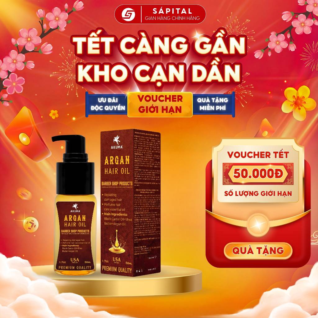 Tinh dầu dưỡng tóc Akuma Argan Hair Oil | Dưỡng tóc nam dành cho mái tóc khô xơ chẻ ngọn