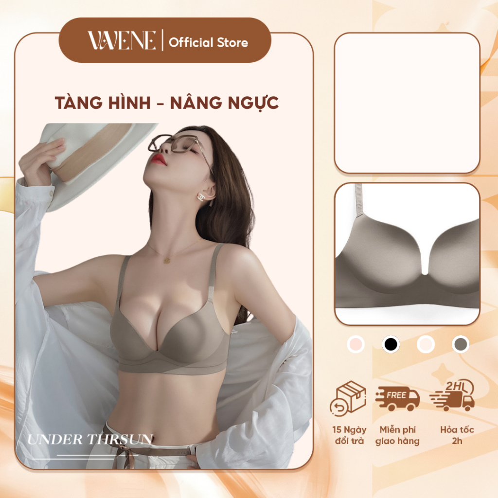 Áo lót đúc su tàng hình mềm mịn nâng ngực VANVENE áo ngực nữ su trơn không gọng đệm dày ôm nâng ngực