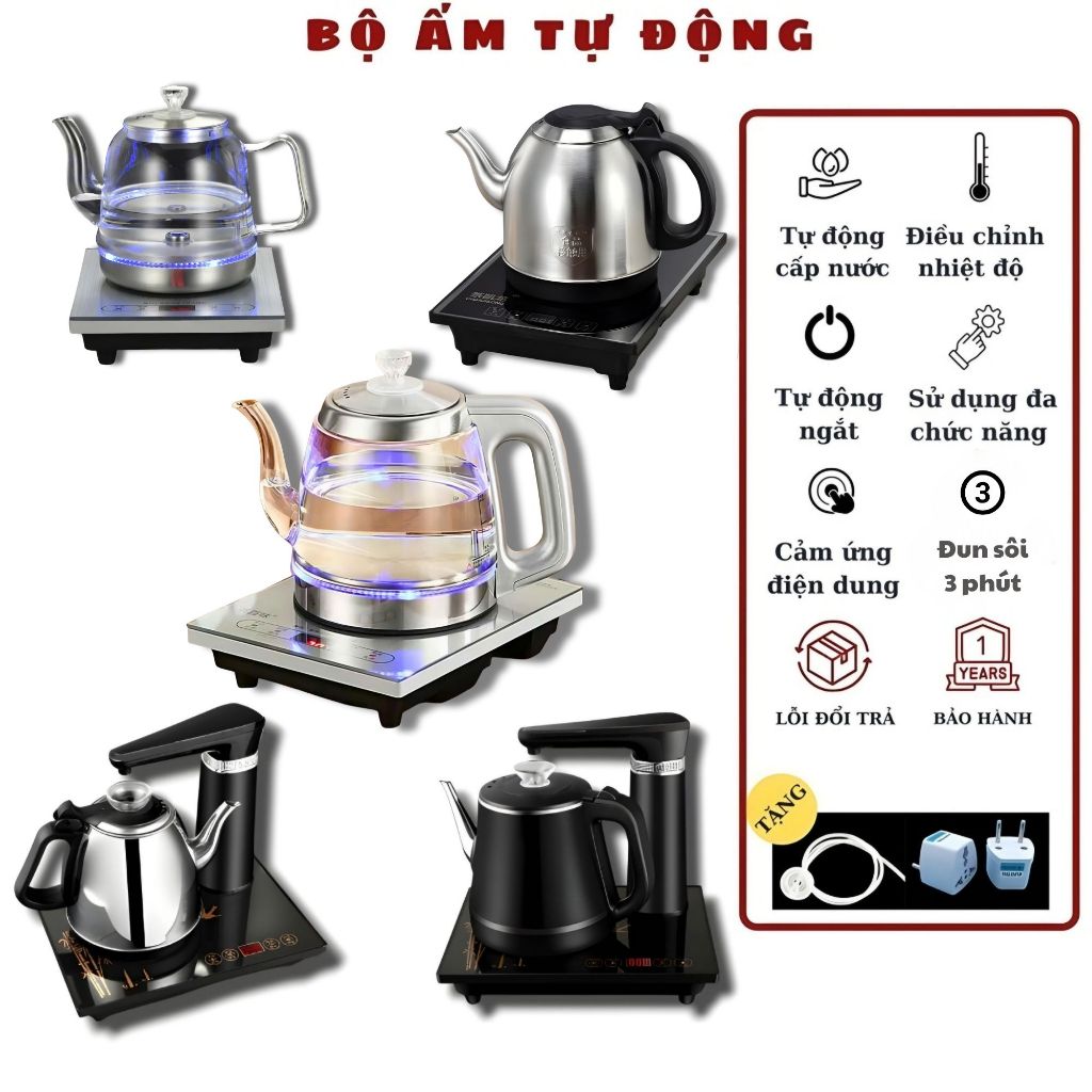 Ấm đun siêu tốc 1.0L, tự động cấp nước, tự động đun sôi, tự động ngắt, cảm ứng đa dụng [BH 1 NĂM]