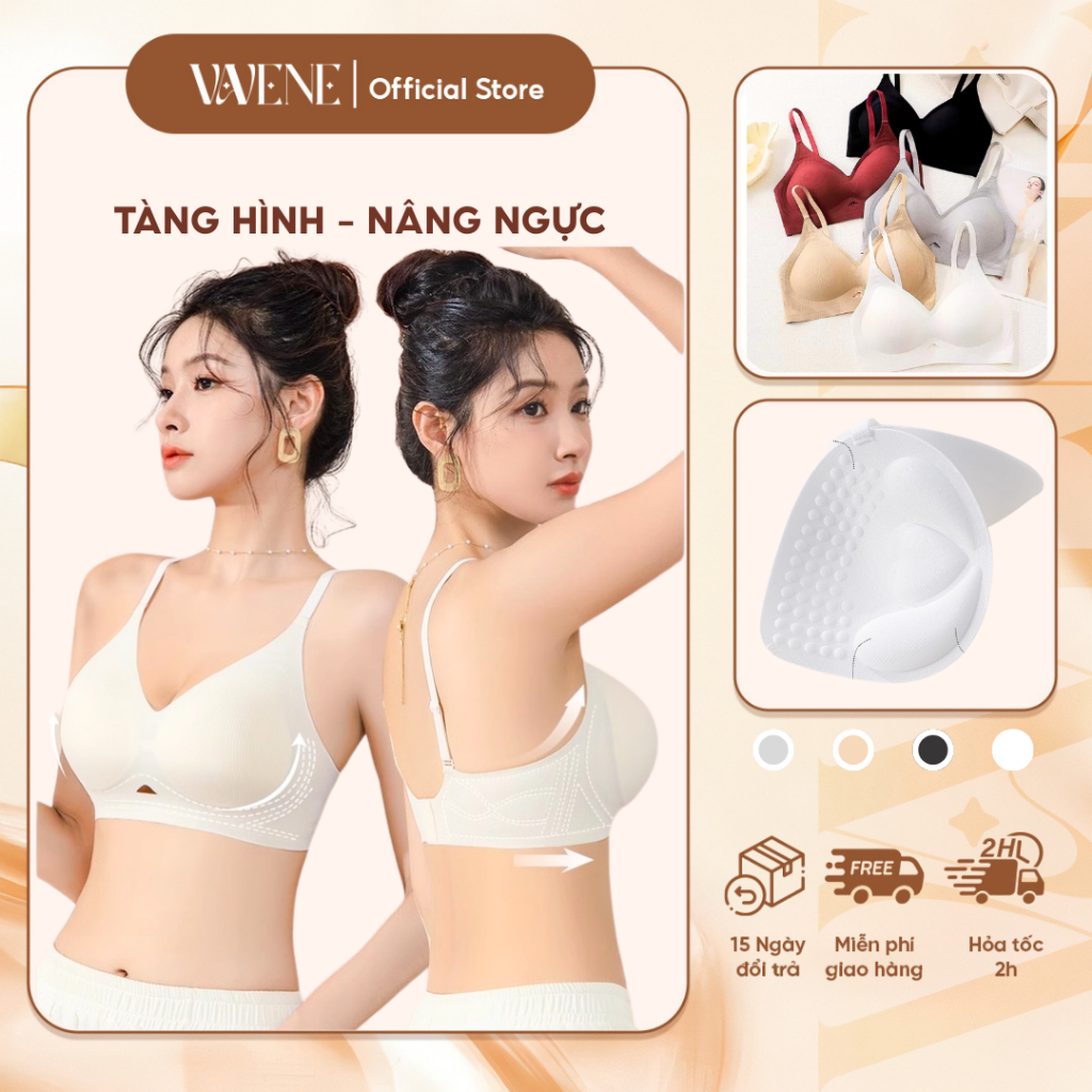Áo lót nữ su Vanvene AL327 không gọng đệm dày 3cm nâng ngực, tàng hình không lộ viền