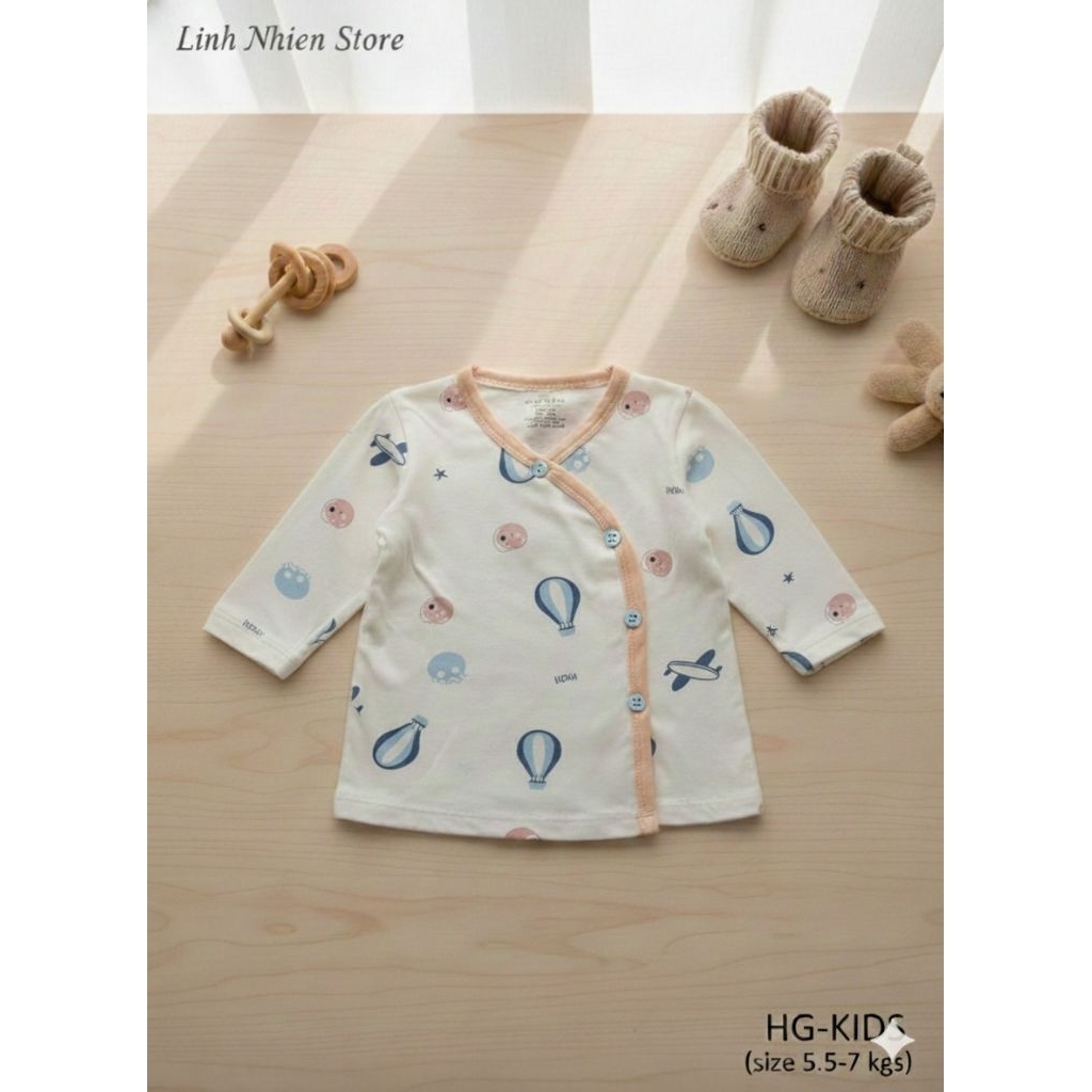 Áo sơ sinh dài tay cúc chéo HG-KIDS chất peptit mềm mịn, an toàn cho bé