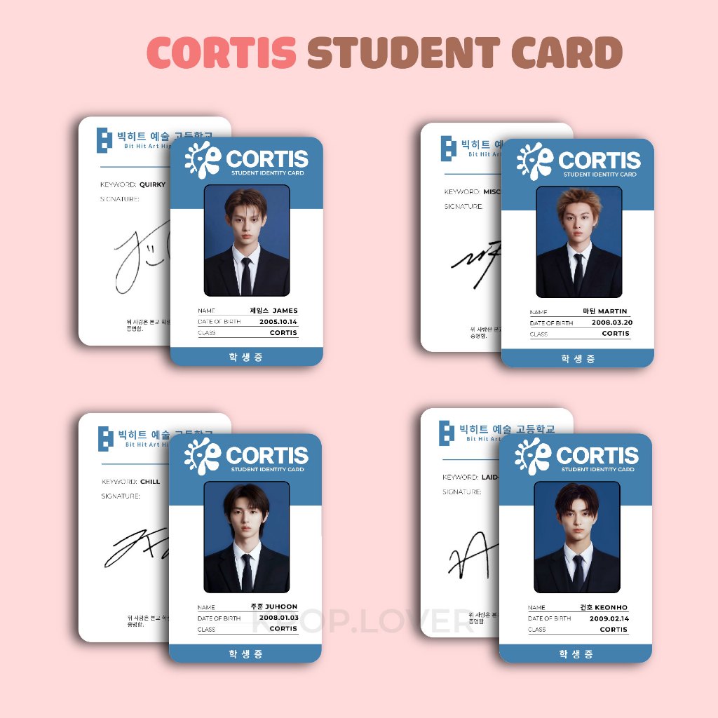 STUDENT CARD CORTIS ( card giấy) - Martin, James, Keonho, Junhoo, SeongHyeon by Kpop Lover