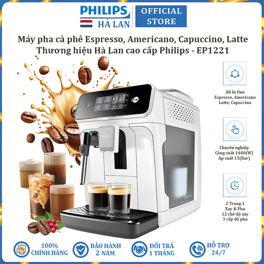 Máy pha cà phê Espresso, Americano tự động và Capuccino, Latte thương hiệu Philips EP1221/69 1400W (
