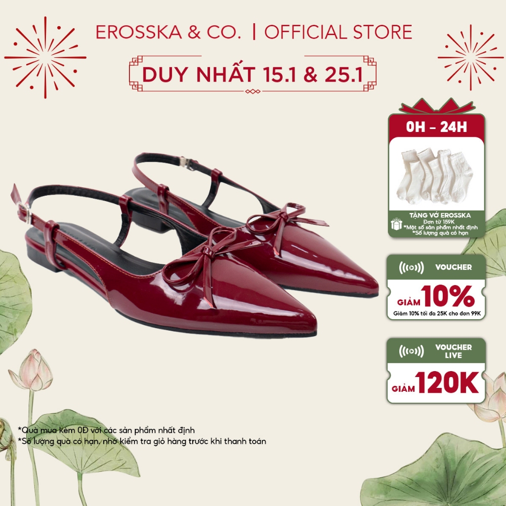 [EROSSKA] - Giày slingback nữ đế bệt phối nơ kiểu dáng thanh lịch màu đỏ cao 2cm - EH069