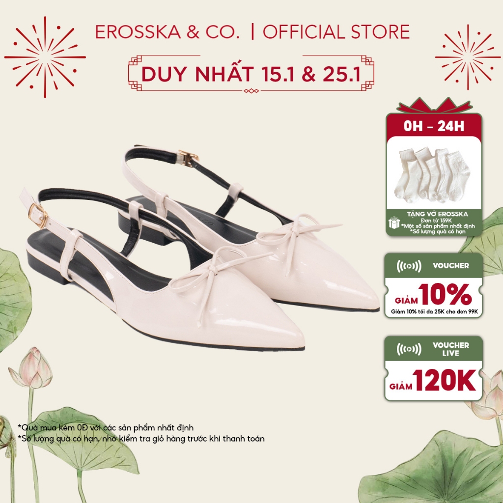 Erosska - Giày slingback nữ đế bệt phối nơ kiểu dáng thanh lịch cao 2cm màu kem - EH069