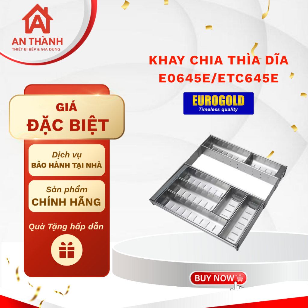 Khay chia ngăn kéo Eurogold E0645E/ETC645E khay chia thìa dĩa đũa phụ kiện tủ bếp tiện ích
