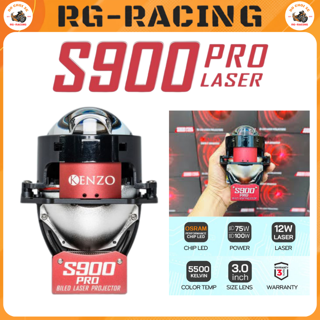 Đèn Bi Cầu LED Laser Kenzo S900 Pro 3 Inch Cos 75W Pha 100W Laser Nichia 12W 5500K