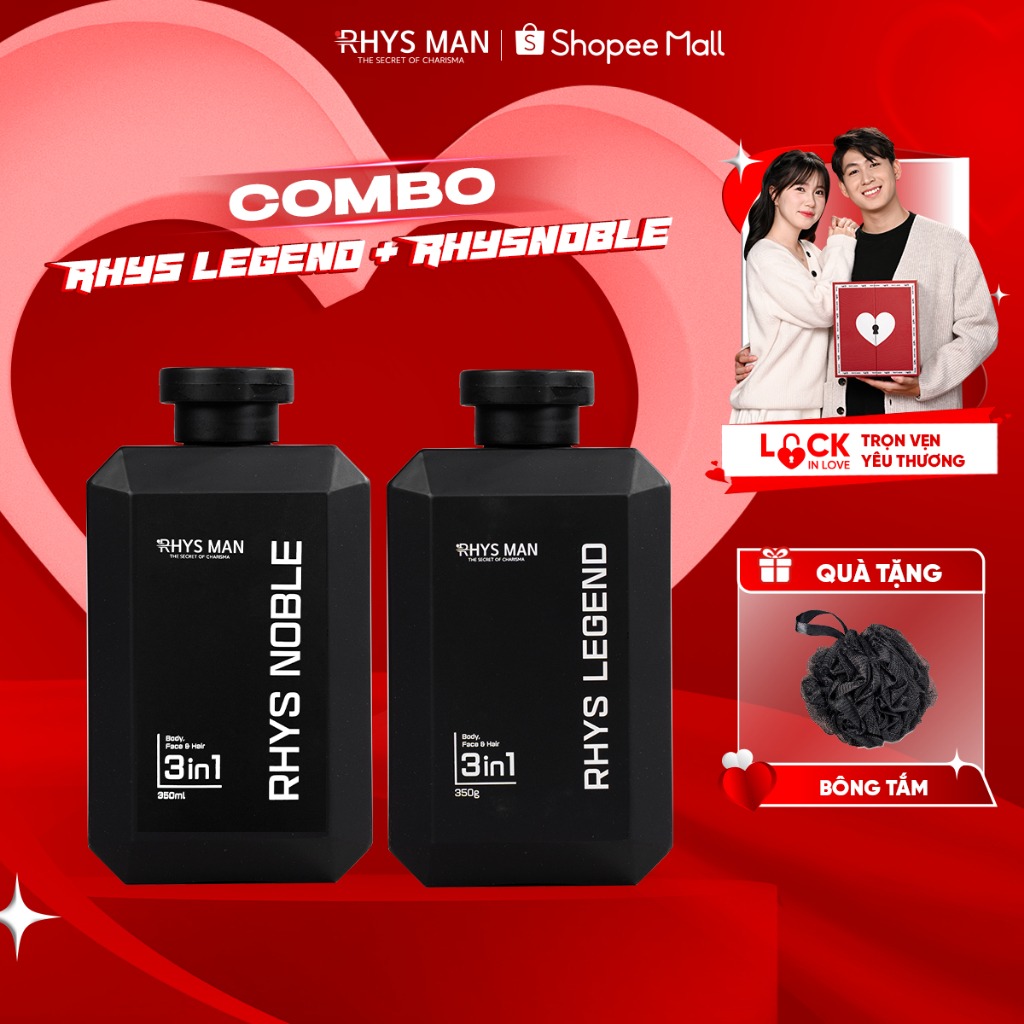 Combo 2 chai sữa tắm gội 3 in 1 Rhys Noble và Rhys Legend 350ml RHYS MAN