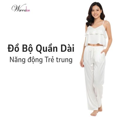 Đồ bộ mặc nhà phi lụa WANNABE bộ dài mặc với áo tầng bèo hack dáng không cần dán dù thả rong BDS05