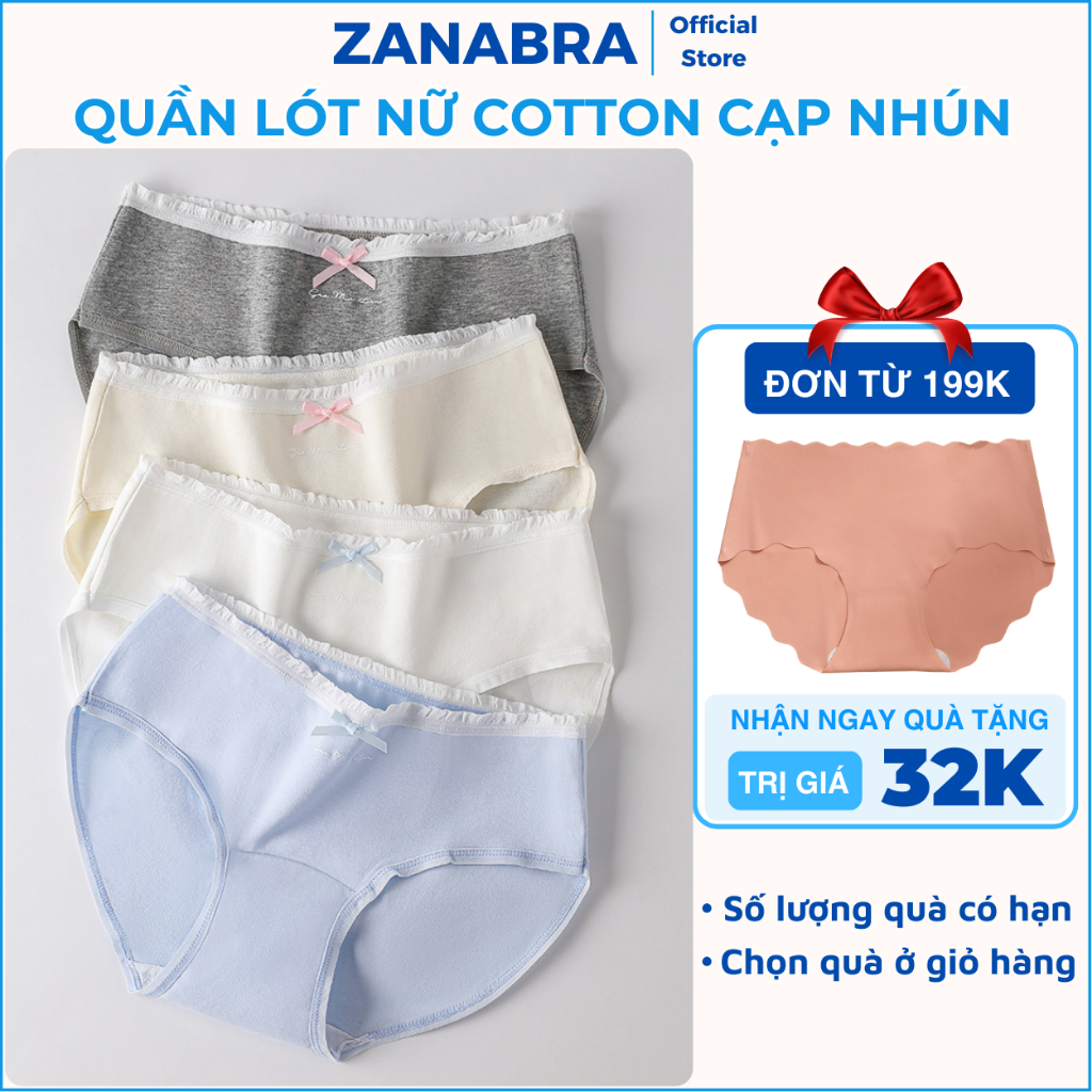 Quần lót nữ chất cotton mềm mại cạp nhún xinh xắn, Quần chip nữ đáy kháng khuẩn 7a ZANABRA L4119