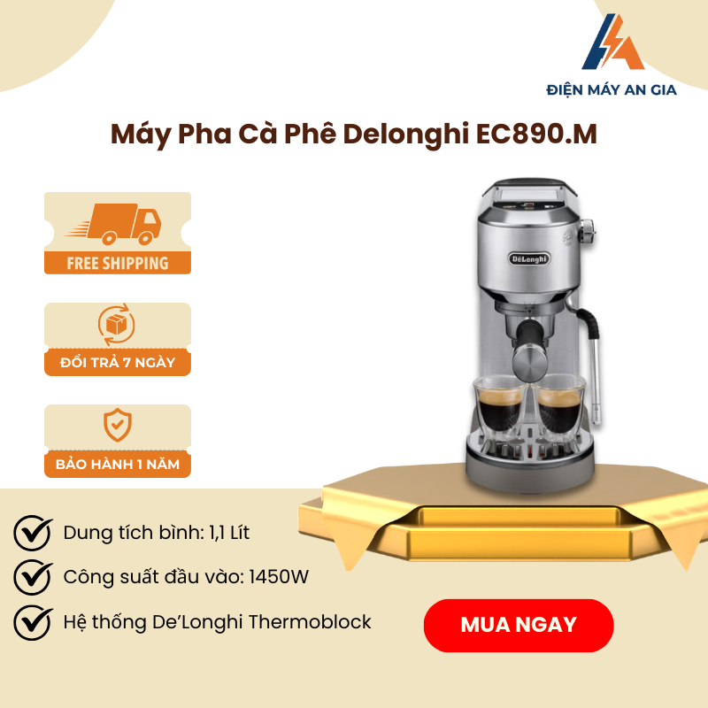 Máy Pha Cà Phê Espresso DeLonghi Dedica Duo EC890 - Điều Khiển Cảm Ứng - Gia Nhiệt Thermoblock - PEB