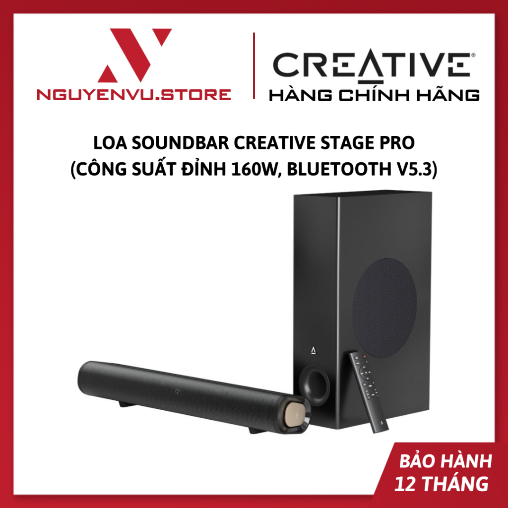 Loa soundbar CREATIVE Stage Pro, Công suất đỉnh 160W, Bluetooth v5.3 - Hàng chính hãng