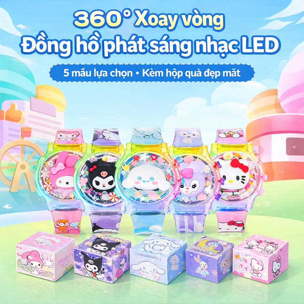 [FUNGUS] Đồng Hồ Trẻ Em Xoay 360 Độ Phát Sáng Nhạc LED 5 Màu Lựa Chọn Kèm Hộp Quà Đẹp Mắt Cho Bé Chất Liệu An Toàn Dễ Sử