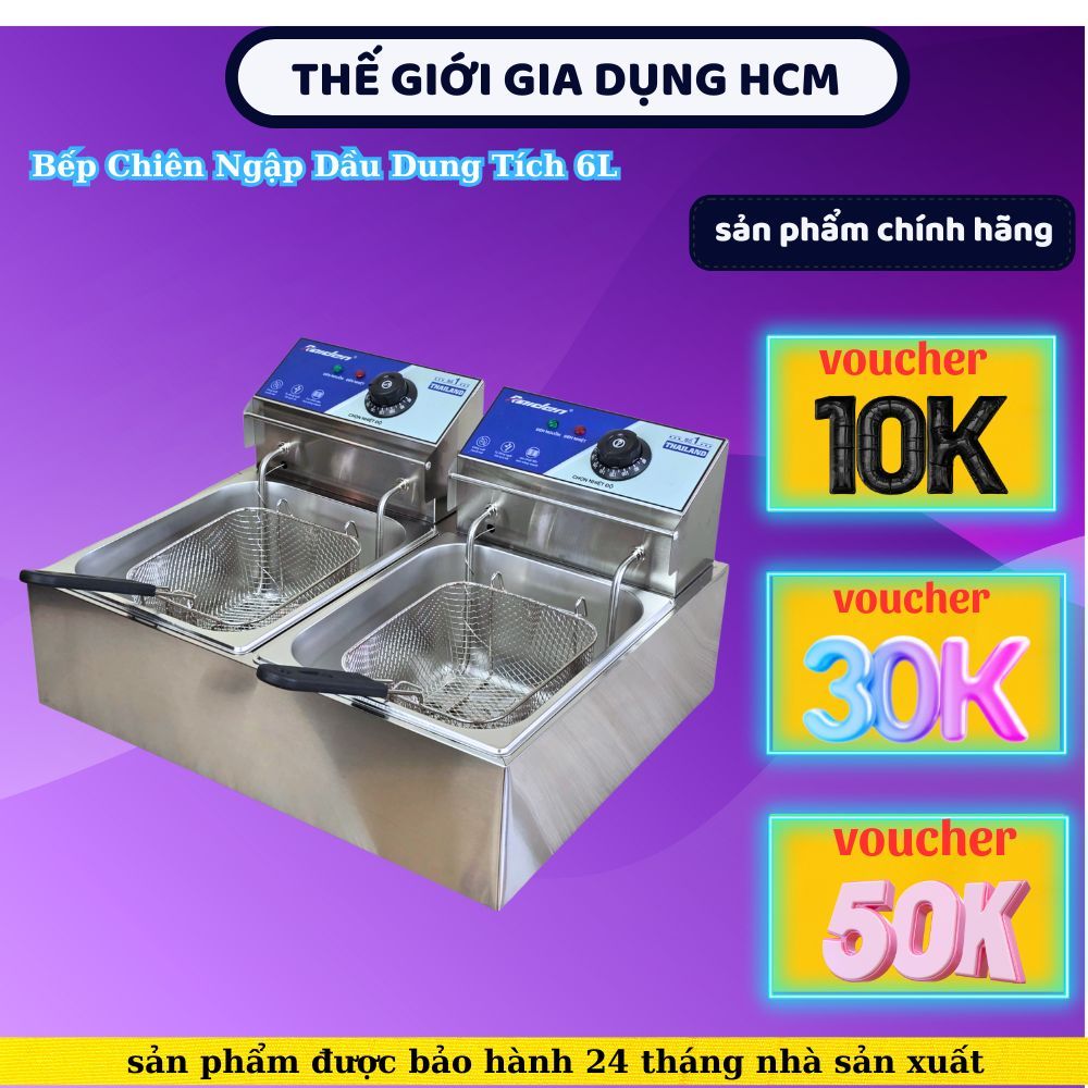 Nồi chiên nhúng ngập dầu, bếp chiên nhúng 12L đôi 6L + 6L Raiden, bảo hành 12 tháng