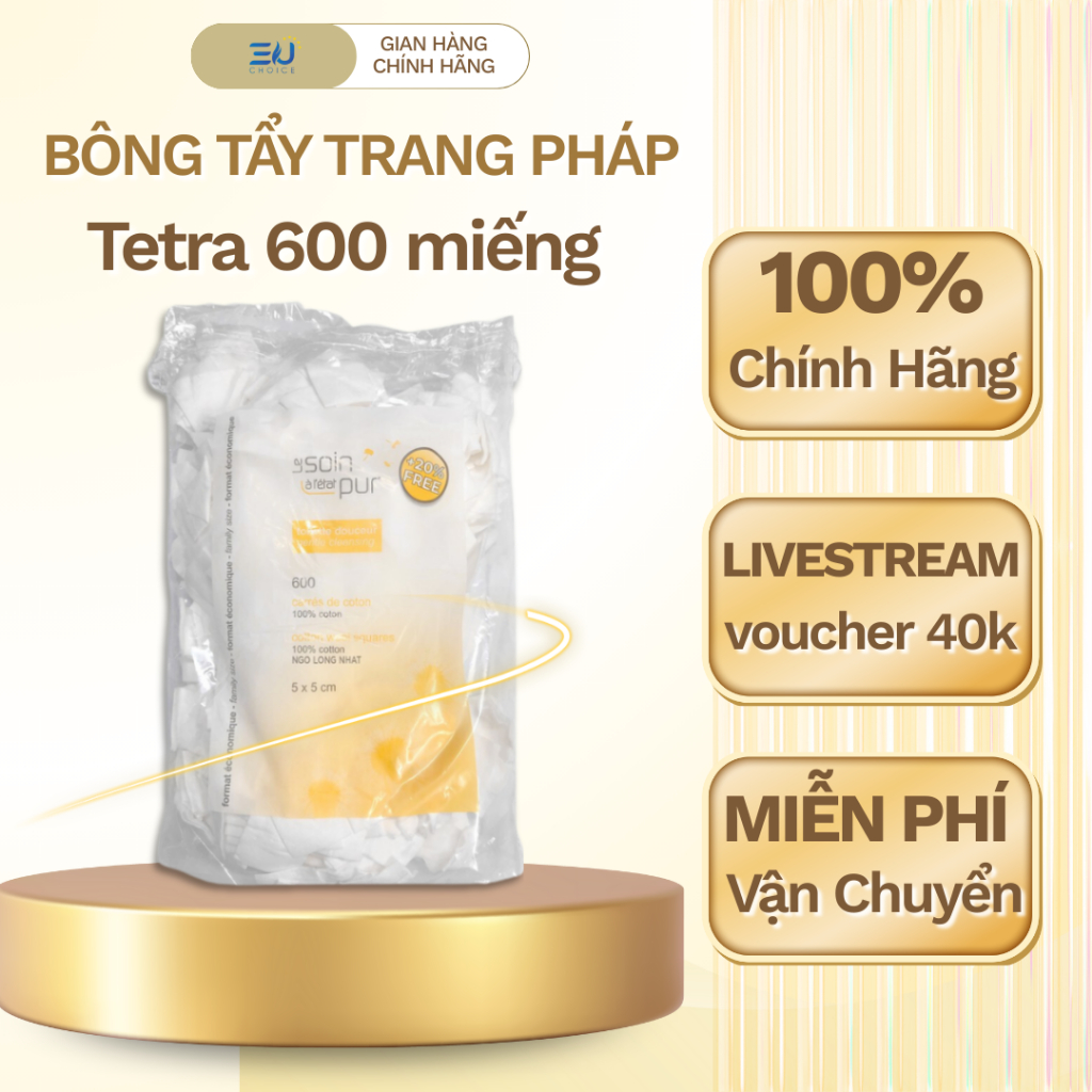 Bông Tẩy Trang 600 miếng nhập khẩu Pháp Cotton Tự Nhiên Mềm Mịn Bông Tẩy Trang Nhập Khẩu Chính Hãng