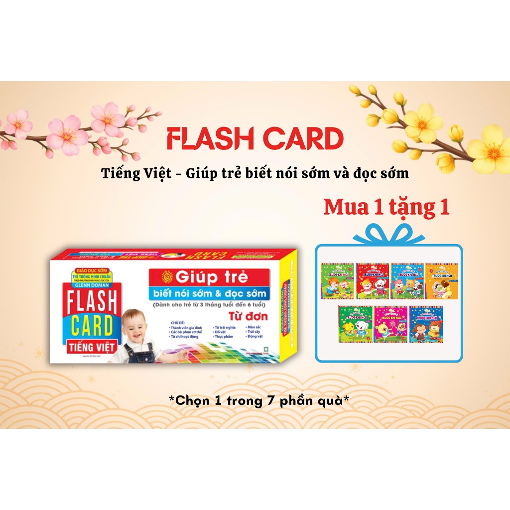 Flashcards Tiếng Việt - Từ đơn 120 thẻ cứng (Giáo dục sớm chuẩn theo phương pháp giáo dục của GLENN DOMAN)(kèm quà tặng)
