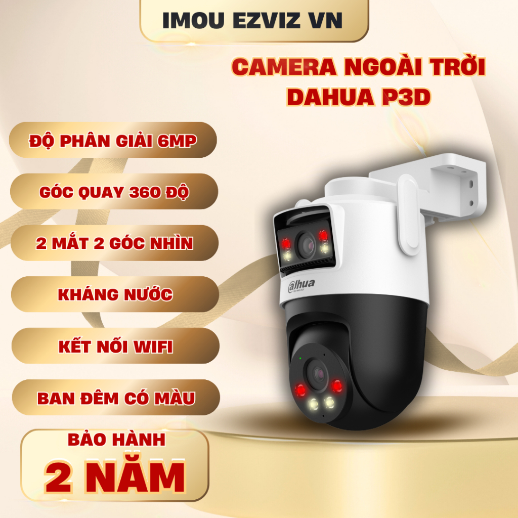 Camera DAHUA 2 MẮT P3D (6MP), P5D (10MP), xoay 360, đàm thoại 2 chiều, cảnh báo còi, ban đêm có màu