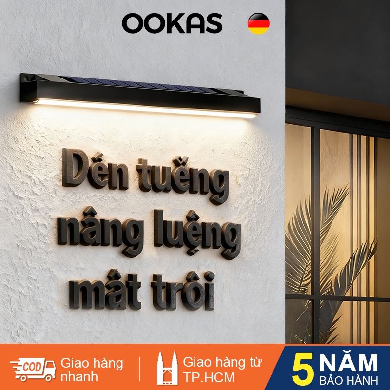 OOKAS Đèn tường năng lượng mặt trời, chống nước IP67, đèn tường sân ngoài trời