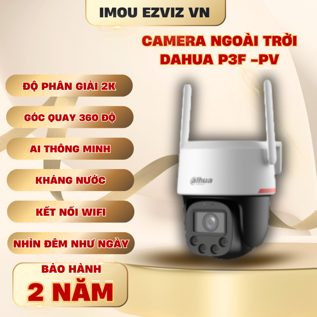 Camera  DAHUA P3F-PV (3MP), xoay 360, đàm thoại 2 chiều, cảnh báo còi, ban đêm có màu