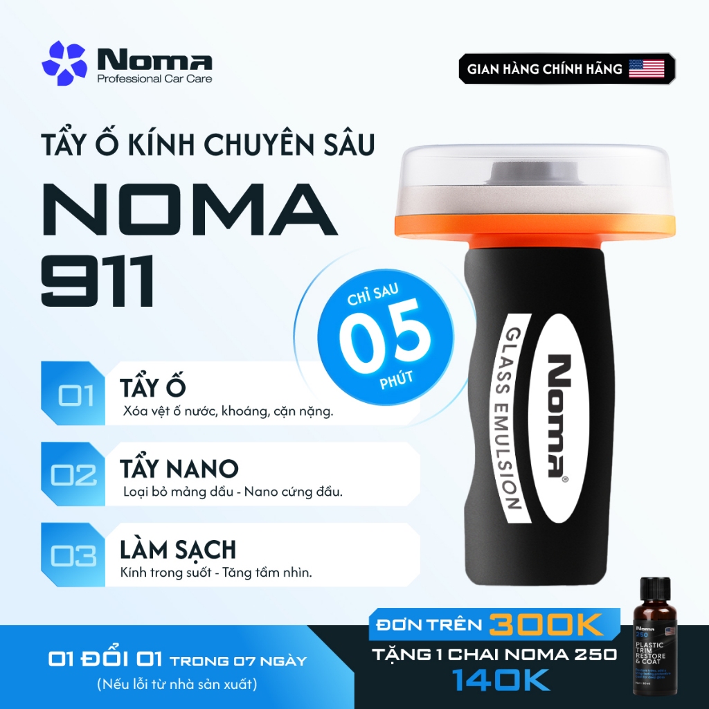 Combo 2 chai Nước rửa kính Ô tô Noma 911 tẩy sạch màng dầu, vết ố lâu ngày, hạn chế bám bụi