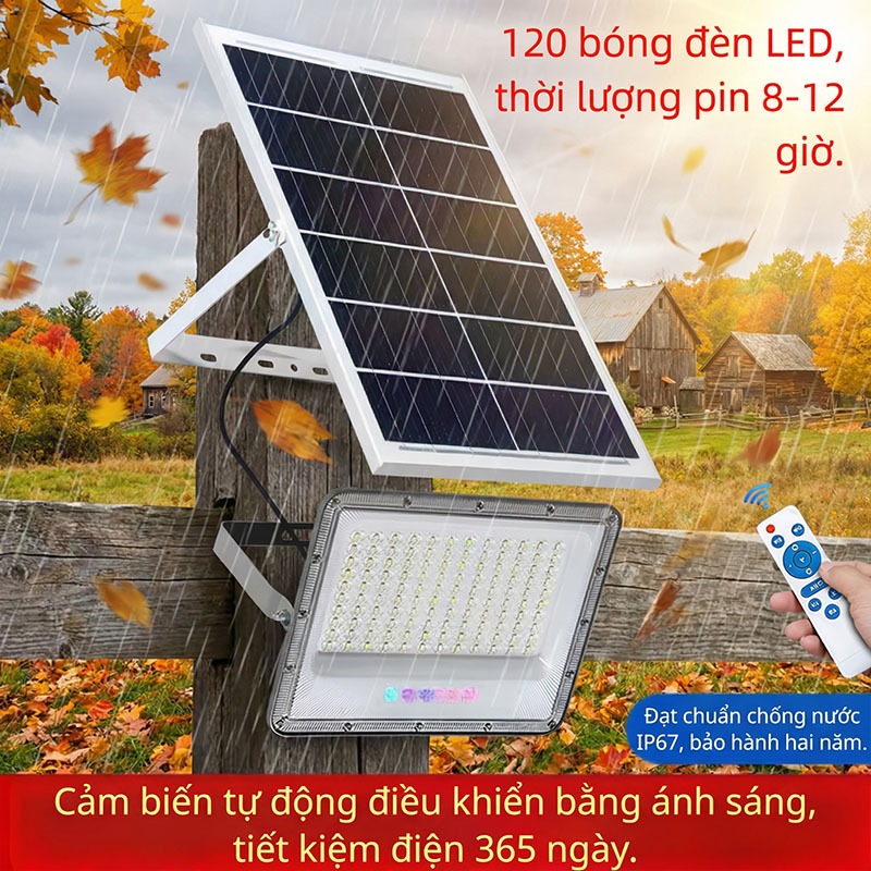 Đèn năng lượng mặt trời 120 LED chống nước IP67 tiết kiệm năng lượng thích hợp cho vườn và sân hiên