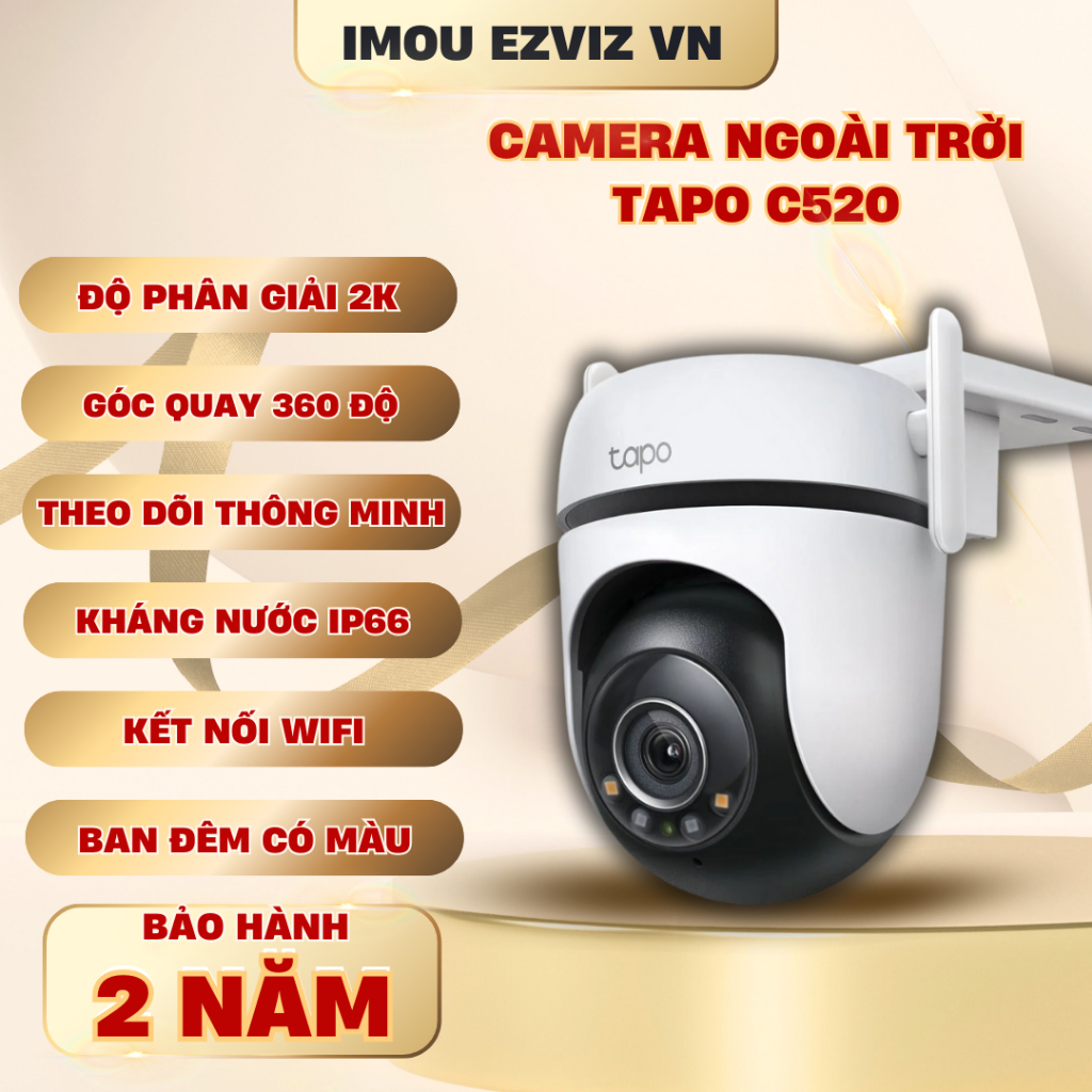 Camera Tapo C520WS, độ phân giải 1080 full HD, xoay 360 độ, đàm thoại 2 chiều, chống nước