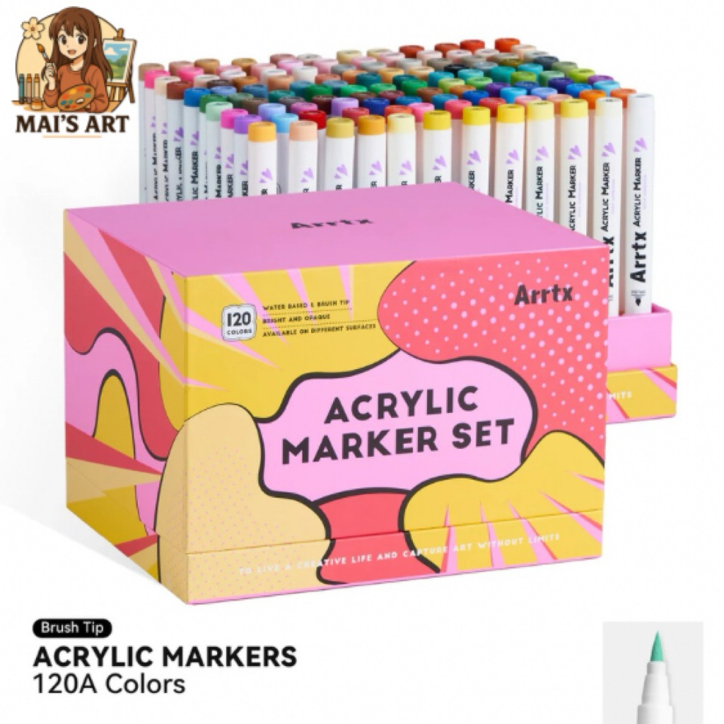 [Có sẵn] Bộ Bút Màu Acrylic Arrtx 120A Marker Ngòi Cọ Brush Tip Bảng Màu Anime Dành Cho Dân Mỹ Thuật