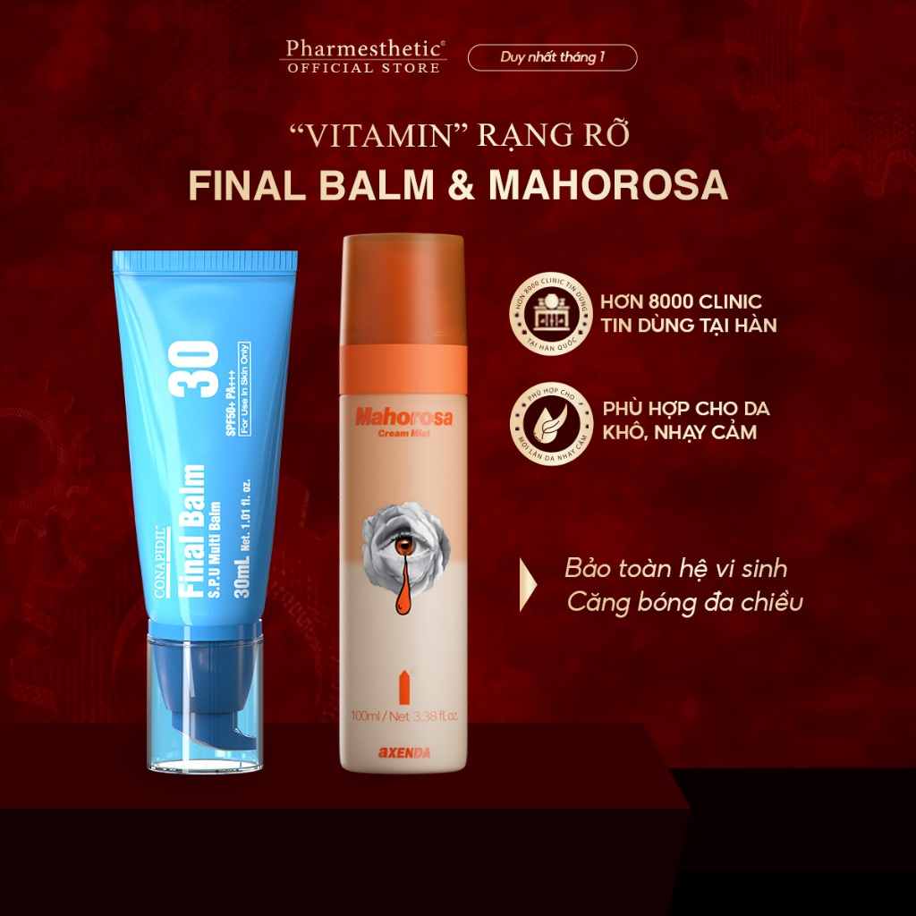Combo xịt khoáng Mahorosa Cream Mist100ml & Kem đa năng Final Balm 30ml Pharmesthetic