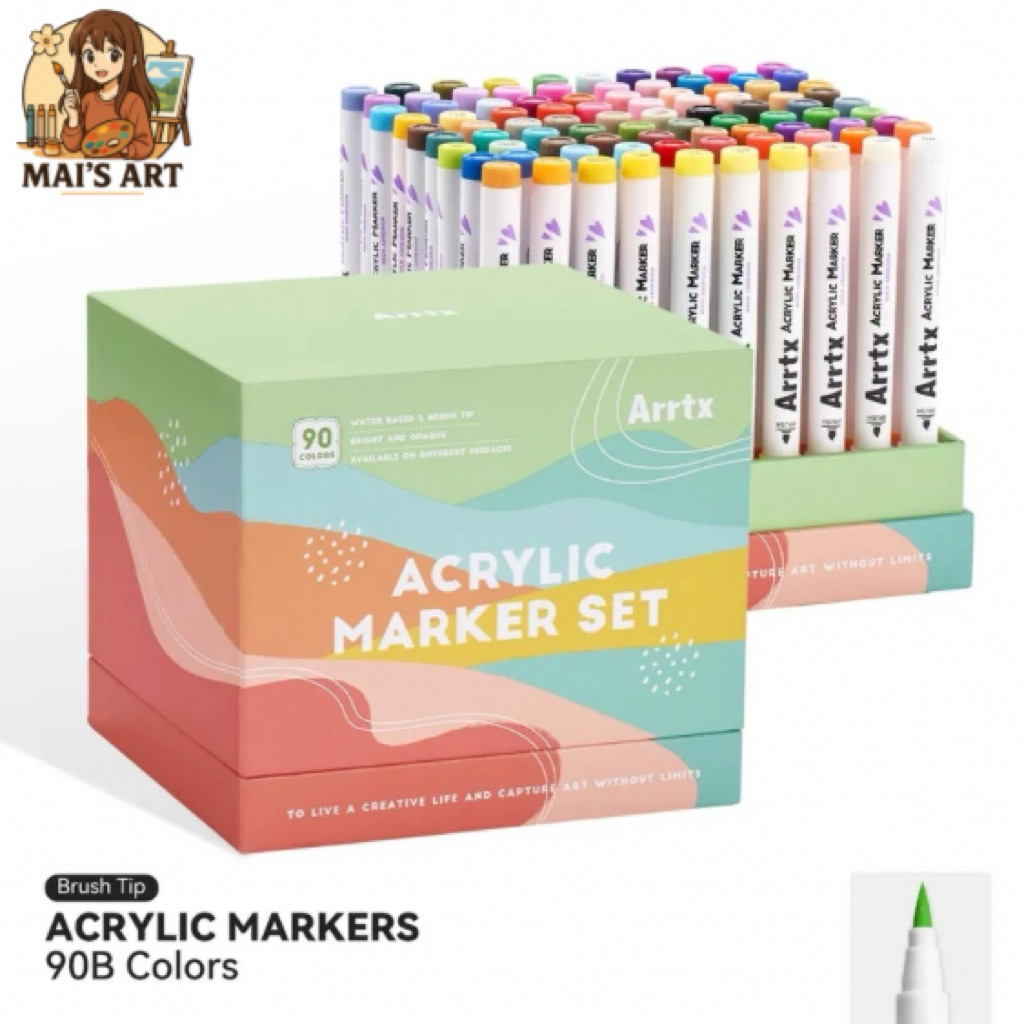 [Có sẵn] Bộ Bút Màu Acrylic Arrtx 90B Marker Ngòi Cọ Brush Tip Bảng Màu Phong Cảnh Landscape Dành Ch