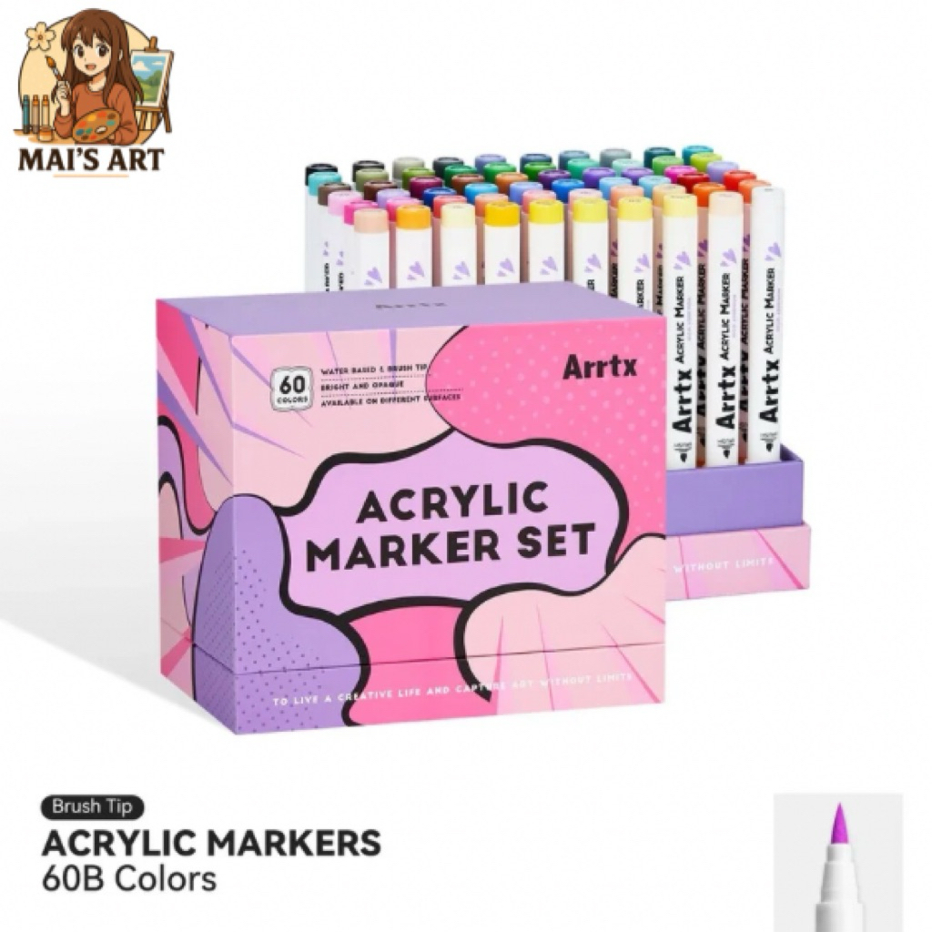 [Có sẵn] Bộ Bút Màu Acrylic Arrtx 60B Marker Paint Pens Ngòi Cọ Brush Tip Bảng Màu Anime Dành Cho Dâ