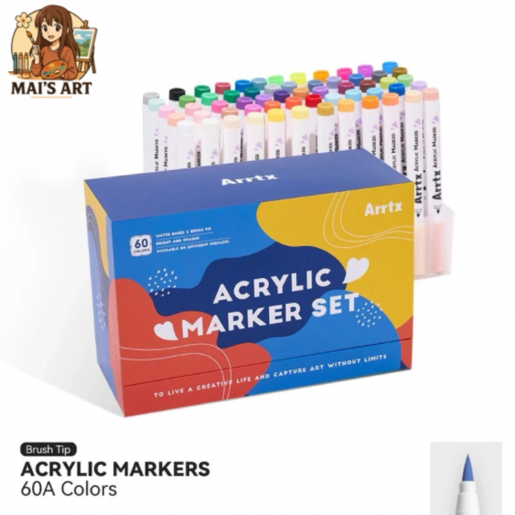 [Có sẵn] Bộ Bút Màu Acrylic Arrtx 60A Marker Paint Pens Ngòi Cọ Brush Tip Mực Đậm Dành Cho Dân Mỹ Th