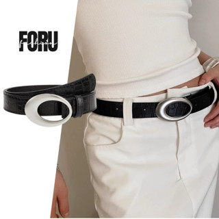 Thắt lưng y2k nữ mặt tròn khuyết phong cách vintage, dây nịt lưng Foru cá tính da pu bản 2.8cm TL59