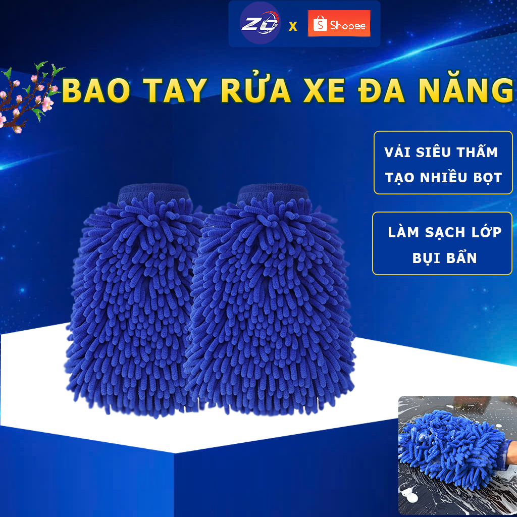 Bao tay găng tay rửa xe chuyên dụng, bao tay rửa xe ô tô, xe máy làm bằng sợi microfiber mềm mịn tạo nhiều bọt