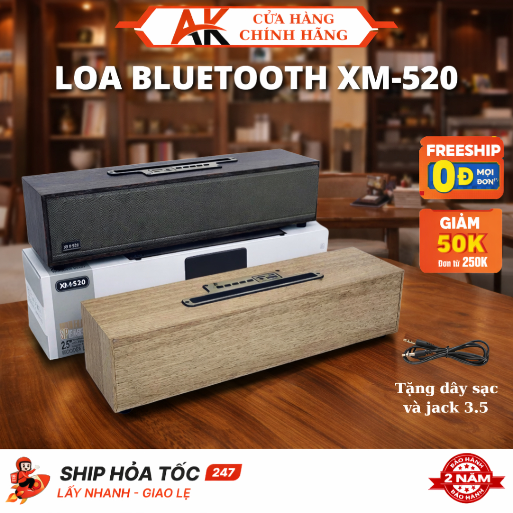 Loa Bluetooth Vỏ Gỗ XM-520 Công Suất 20W, Âm Thanh Đỉnh, Thiết Kế Sang Trọng, Bass Trầm, BH 2 Năm