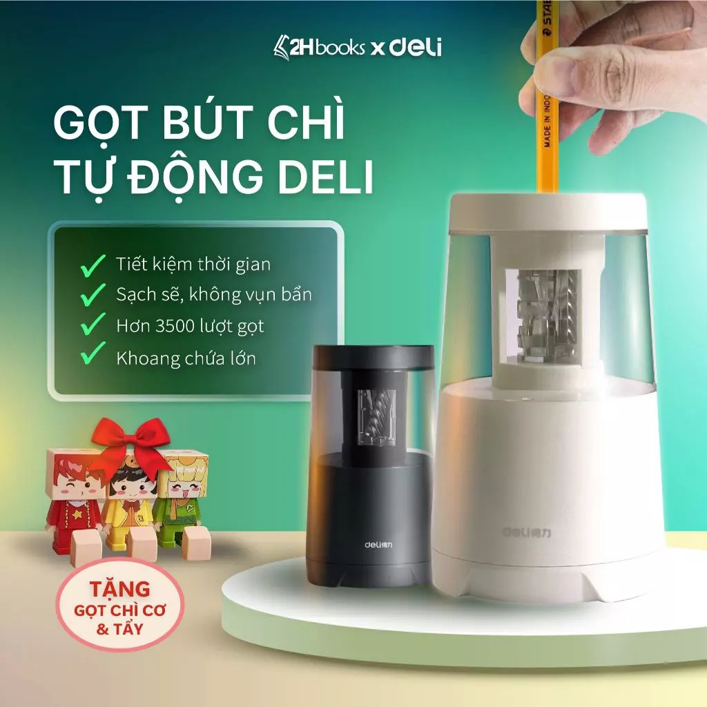 Gọt bút chì điện Deli, Gọt bút chì tự động size to, chuốt bút chì tự động, sử dụng đến 5 năm - VPP
