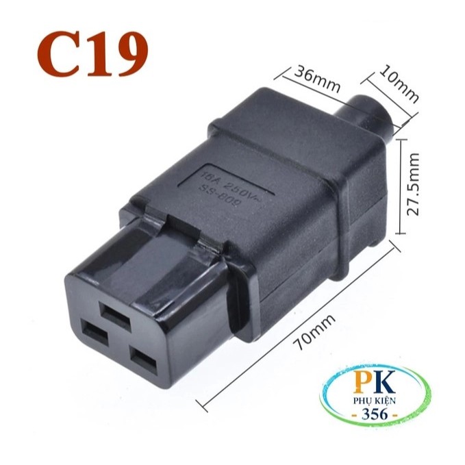 Đầu Phích Cắm Nguồn IEC C19 16A 250V – Chuẩn C19/C20/C21 Cho Server, UPS, PDU, Tủ Mạng