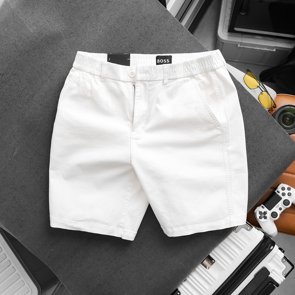 Quần short nam DILANO vải kaki xuất xịn cao cấp, Quần kaki nam lưng đai thun có khoá kéo co giãn mạn