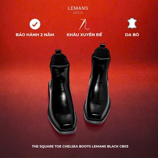 Giày The Square Toe Chelsea Boots LEMANS Black CB03.2 mũi vuông - Da bò - Đế cao su McKay tăng cao 4cm - Bảo Hành 12T